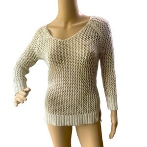 Lucky Brand Beige Open-Knit Long Sleeve V-Neck Pullover Sweater Size XS